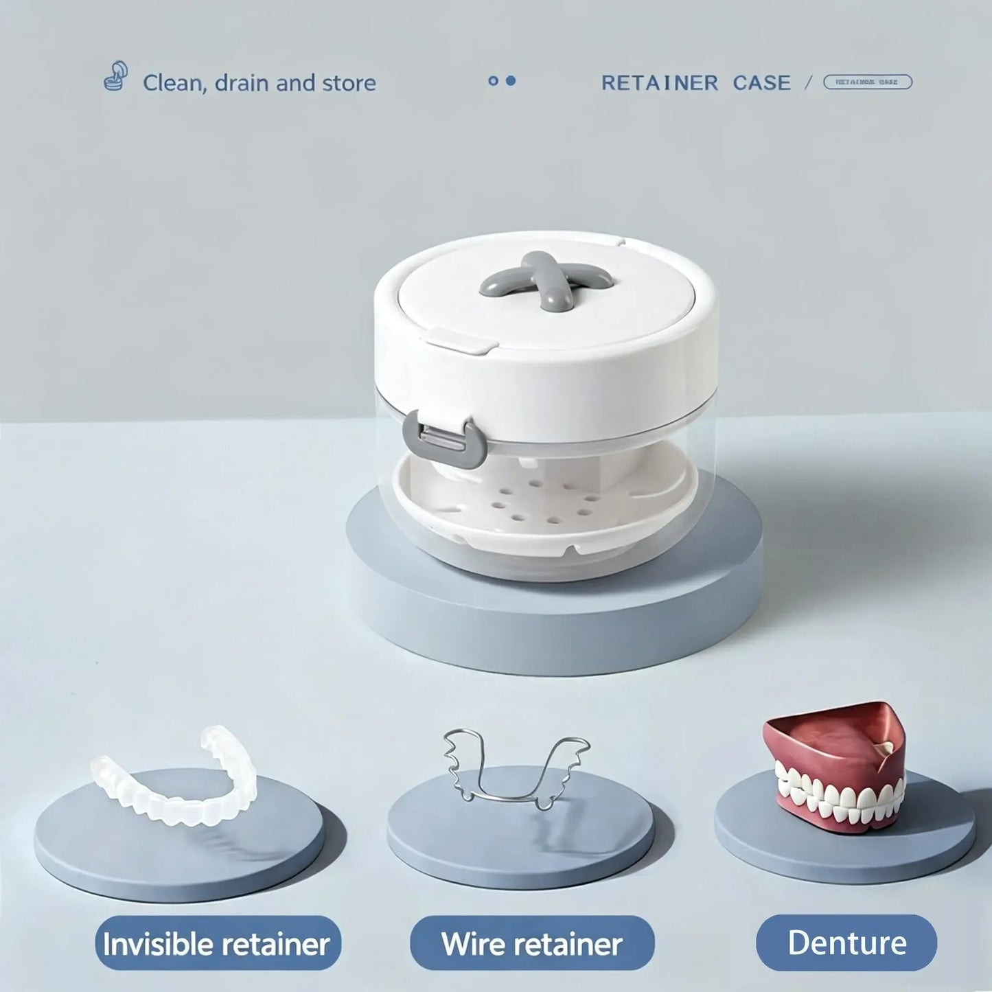 💖Hot 45% OFF🌹🦷 Retainer Cleaner Case Box with Drain Tray, Mirror & Brush